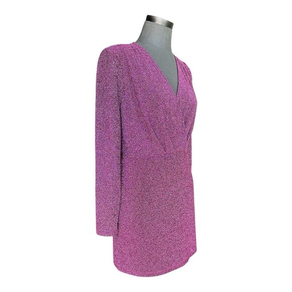 MNG Mango Pink Metallic Wrap Dress Women's Long Sleeve Mini Dress Size M NWOT - Picture 5 of 9